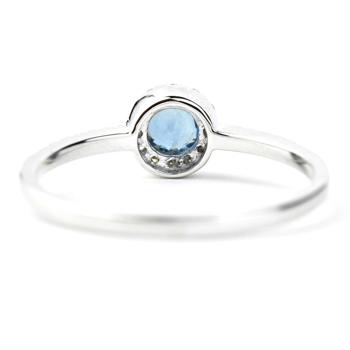 Sapphire and Diamond Halo Ring in 14k White Gold