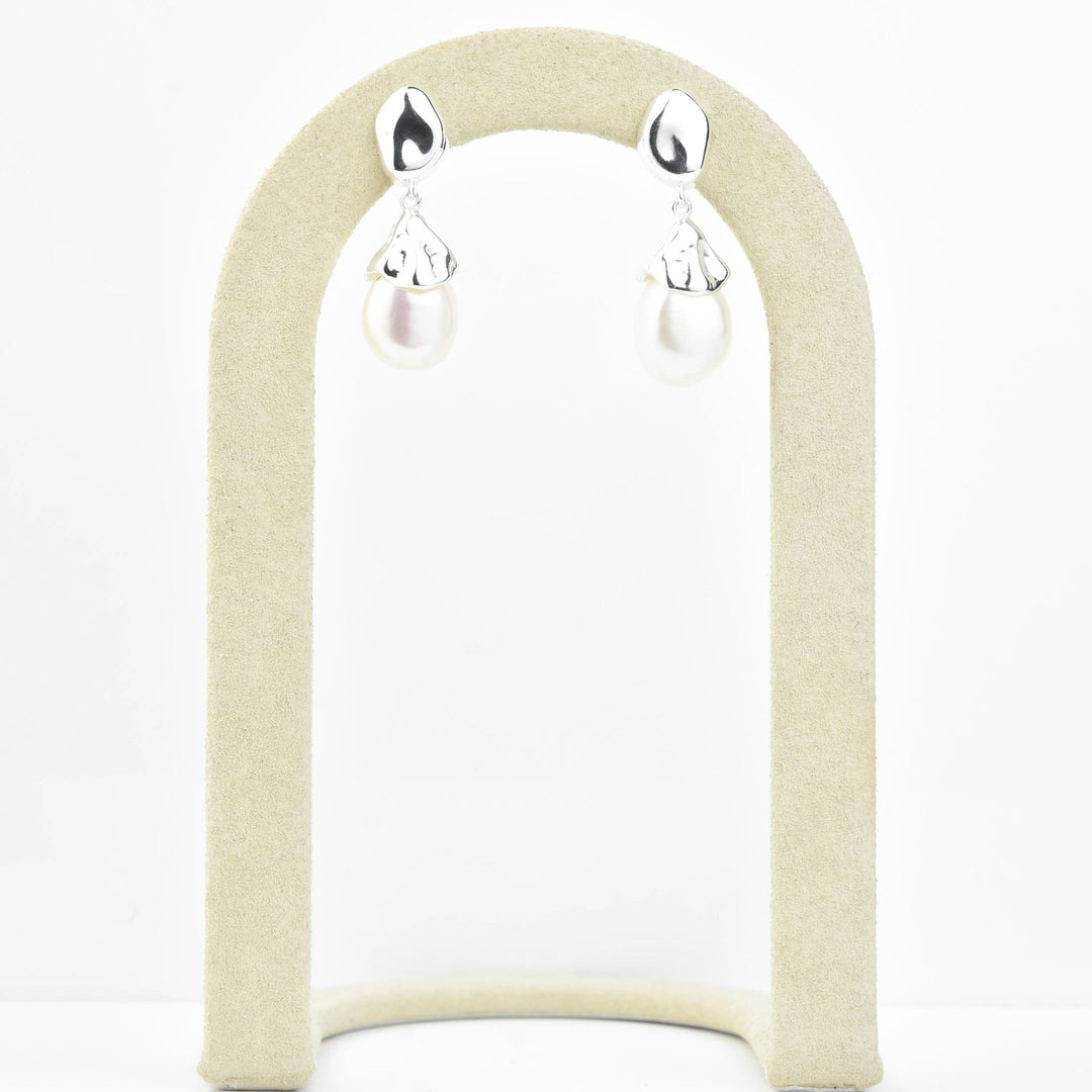 Sculptural Pearl Drop Earrings in Sterling Silver - Goldmakers Fine Jewelry