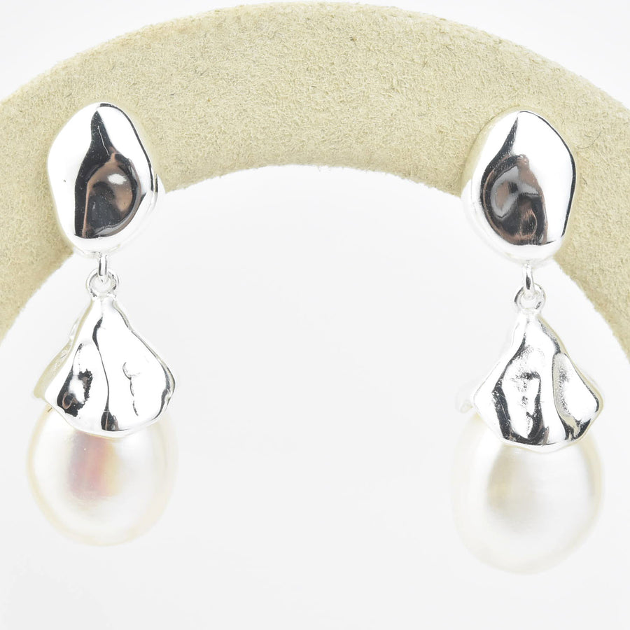 Sculptural Pearl Drop Earrings in Sterling Silver - Goldmakers Fine Jewelry