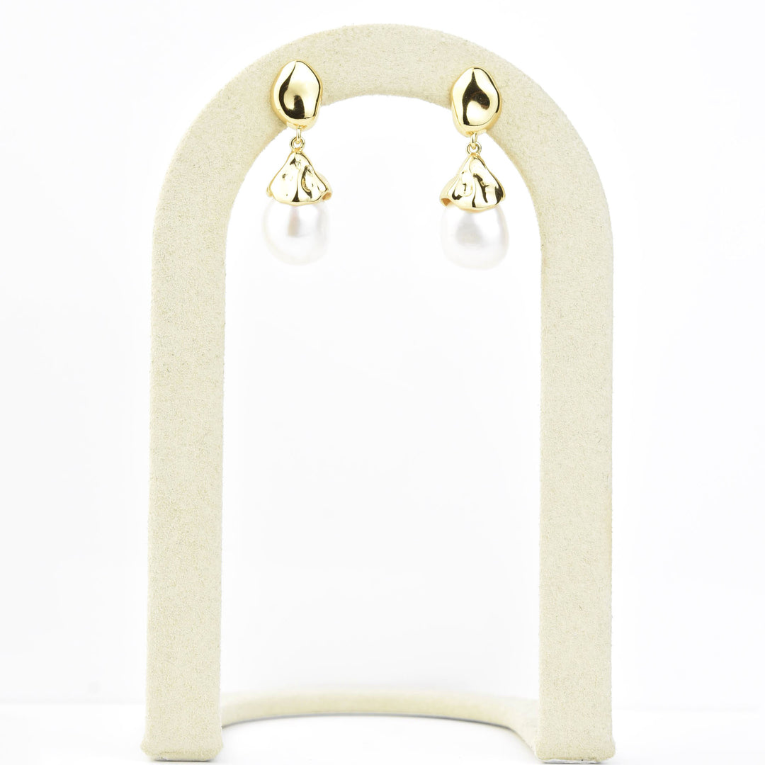Sculptural Pearl Drop Earrings in Gold Plate - Goldmakers Fine Jewelry