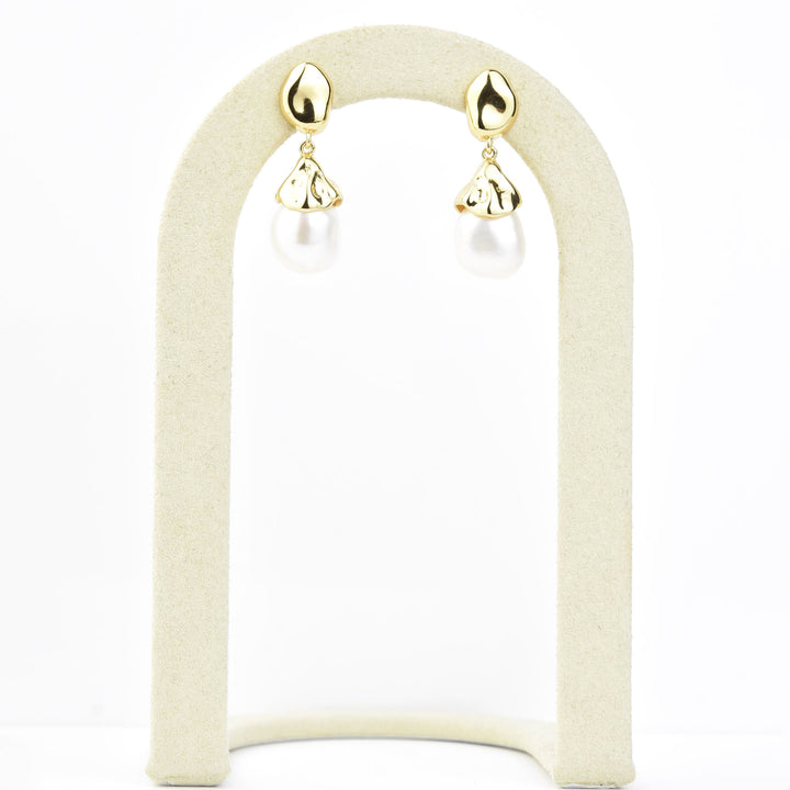 Sculptural Pearl Drop Earrings in Gold Plate - Goldmakers Fine Jewelry