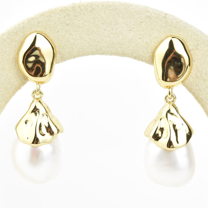 Sculptural Pearl Drop Earrings in Gold Plate - Goldmakers Fine Jewelry