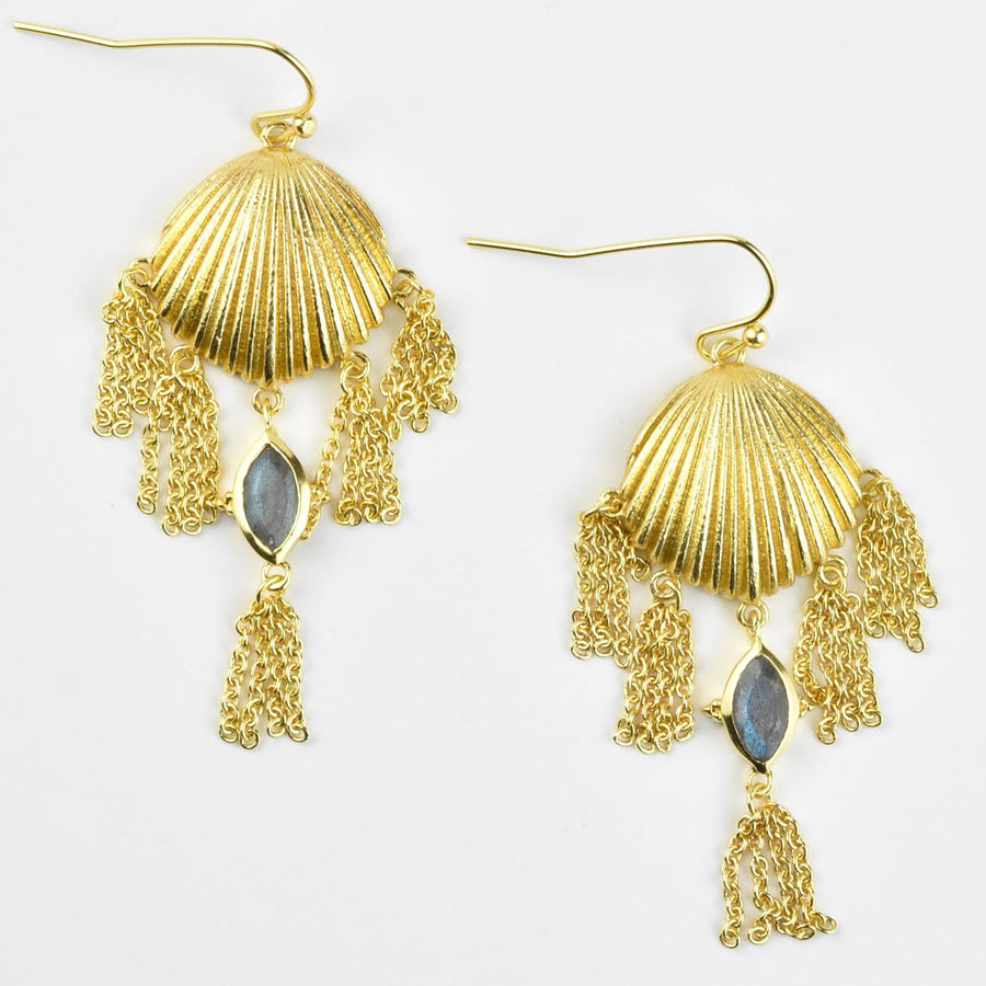 Sea Shell Earrings with Labradorite - Goldmakers Fine Jewelry