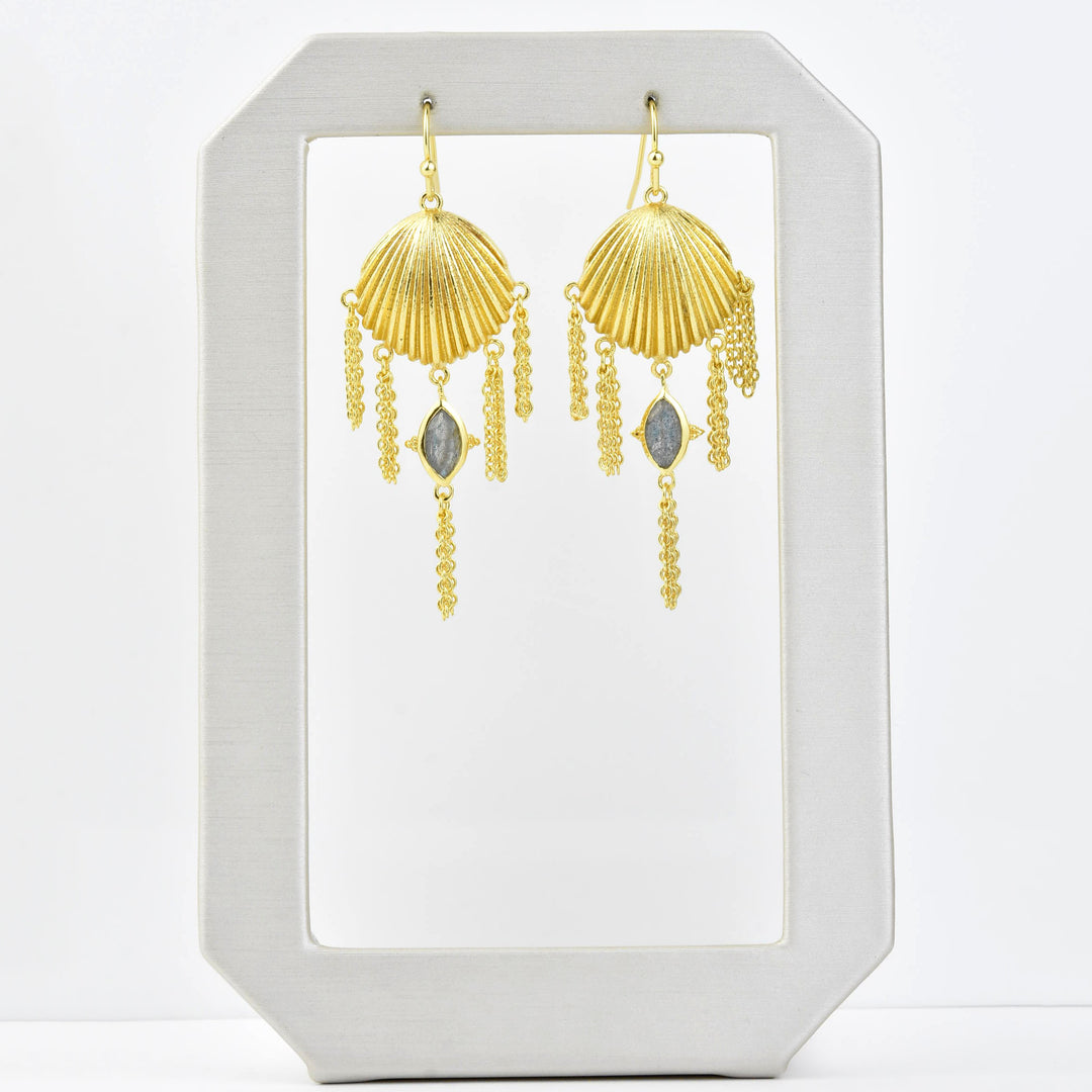 Sea Shell Earrings with Labradorite - Goldmakers Fine Jewelry