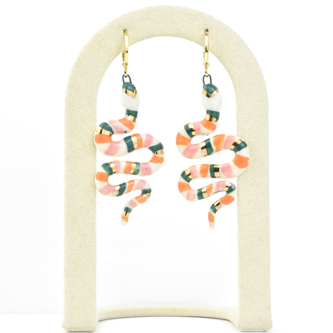 Pink & Orange Serpent Earrings - Goldmakers Fine Jewelry