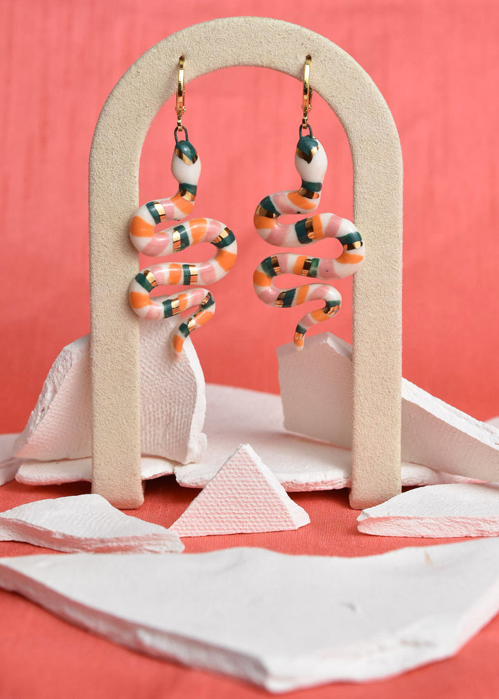 Pink & Orange Serpent Earrings - Goldmakers Fine Jewelry