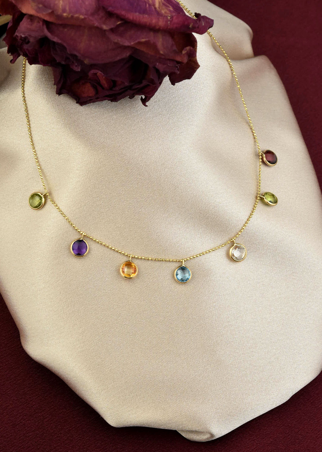 Seven Stone Station Necklace in 14k Yellow Gold - Goldmakers Fine Jewelry