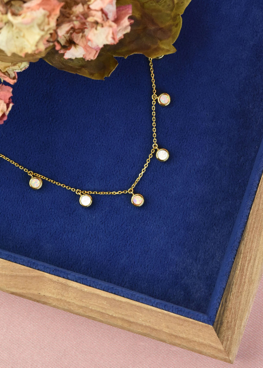 Opal and Mother of Pearl Shimmer Disc Necklace