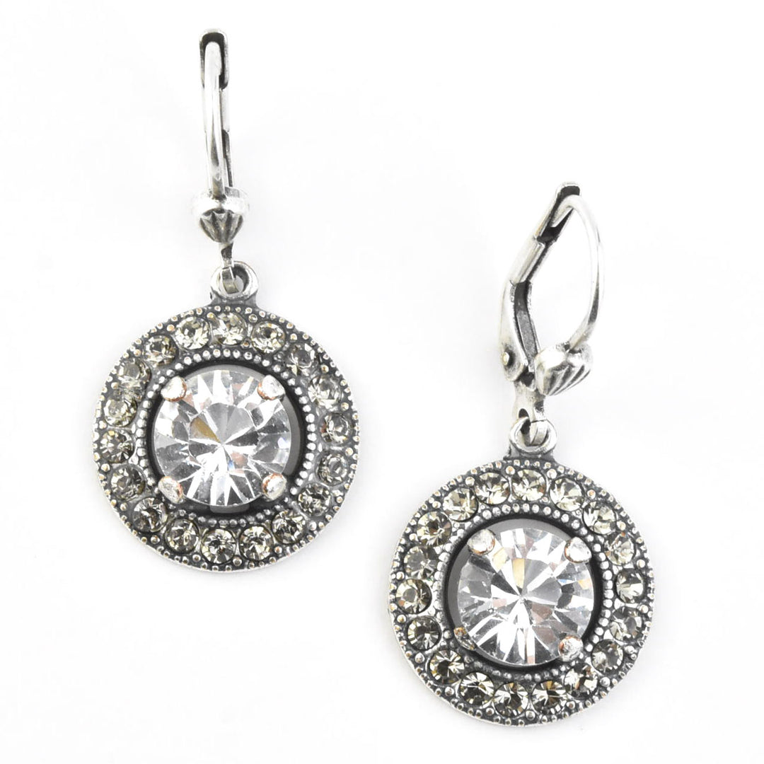 Silver Plated Crystal Halo Earrings - Goldmakers Fine Jewelry