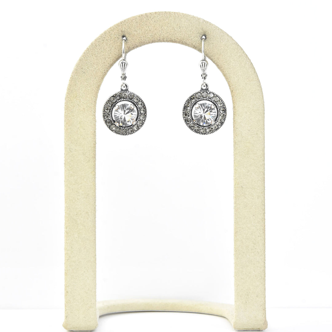 Silver Plated Crystal Halo Earrings - Goldmakers Fine Jewelry