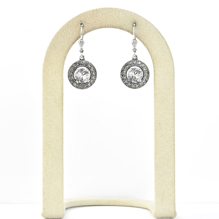 Silver Plated Crystal Halo Earrings - Goldmakers Fine Jewelry