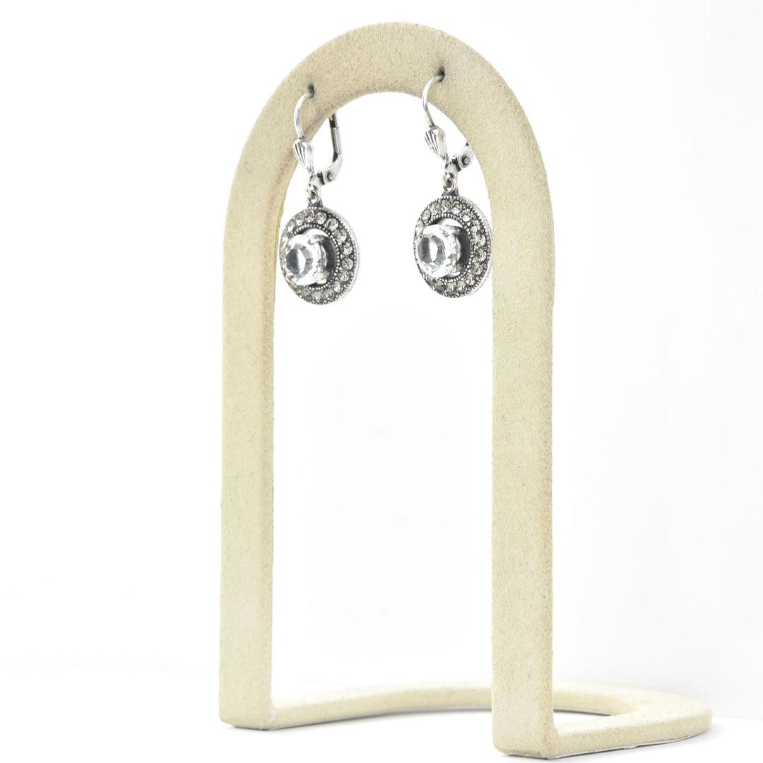 Silver Plated Crystal Halo Earrings - Goldmakers Fine Jewelry