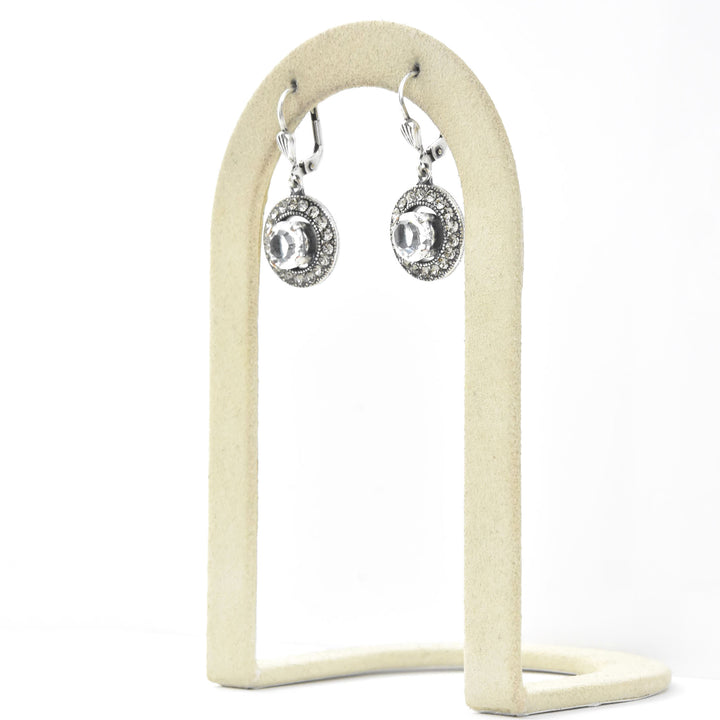 Silver Plated Crystal Halo Earrings - Goldmakers Fine Jewelry