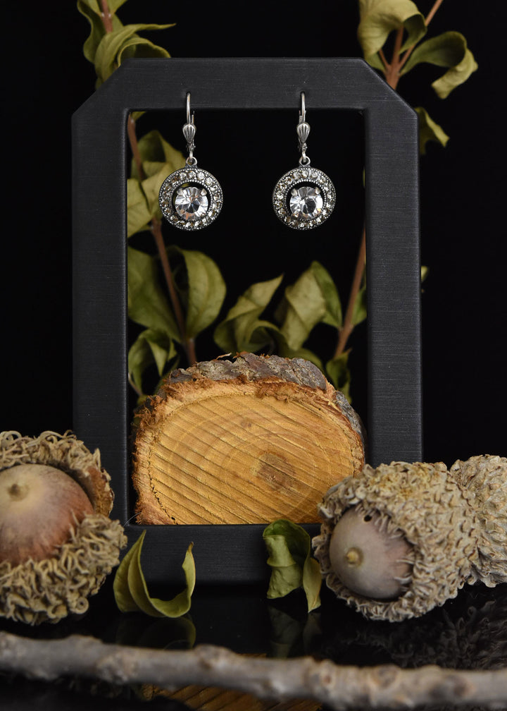 Silver Plated Crystal Halo Earrings - Goldmakers Fine Jewelry