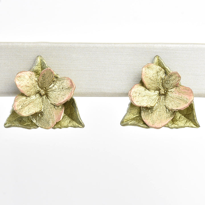 Hydrangea Petals on Leaf Post Earrings - Goldmakers Fine Jewelry