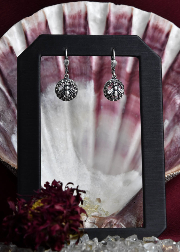 Silver Tone Crystal Halo Bee Earrings