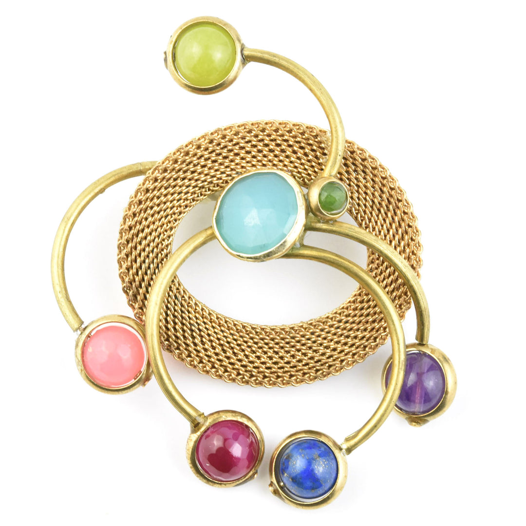 Rainbow Vintage Brass Squiggle Brooch
