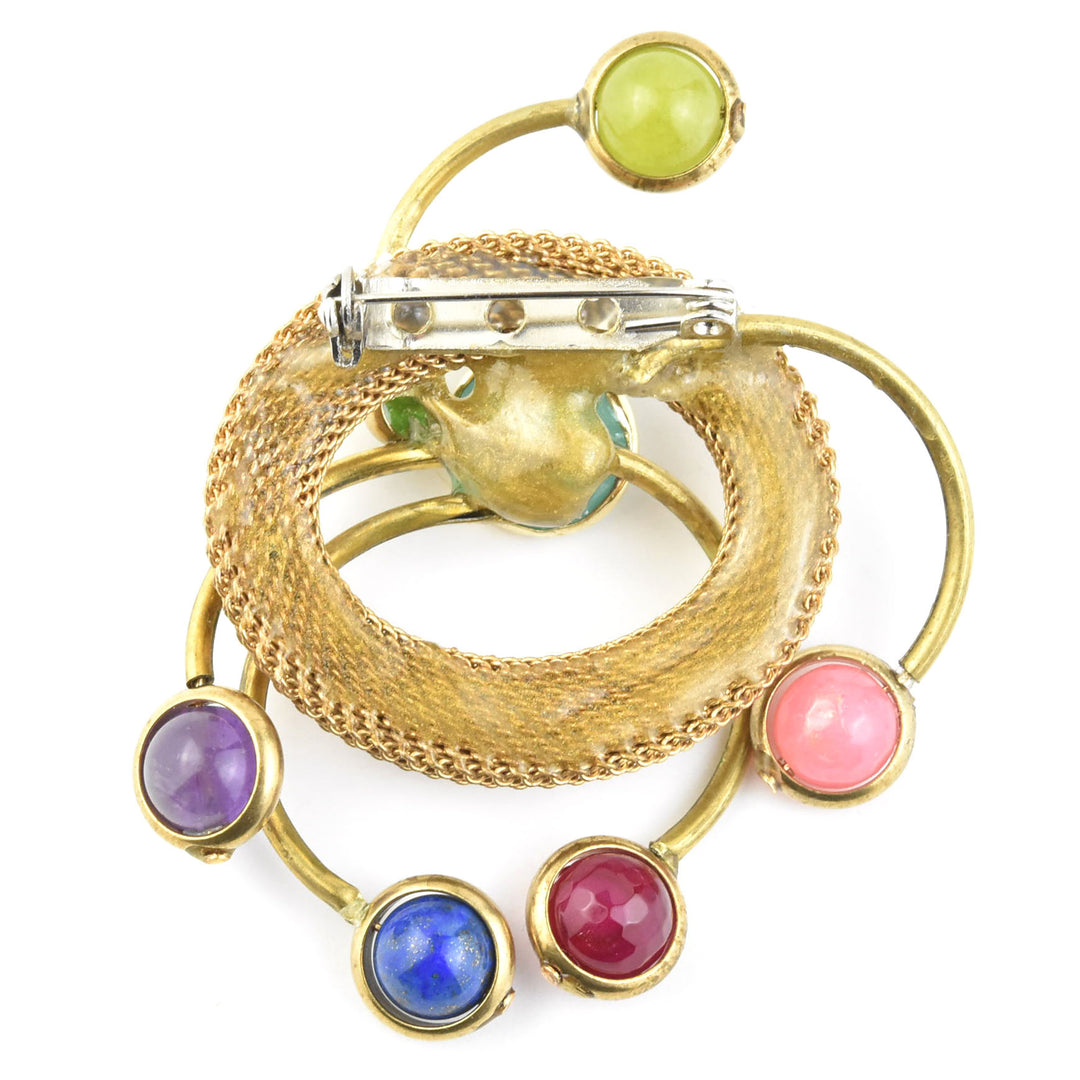 Rainbow Vintage Brass Squiggle Brooch