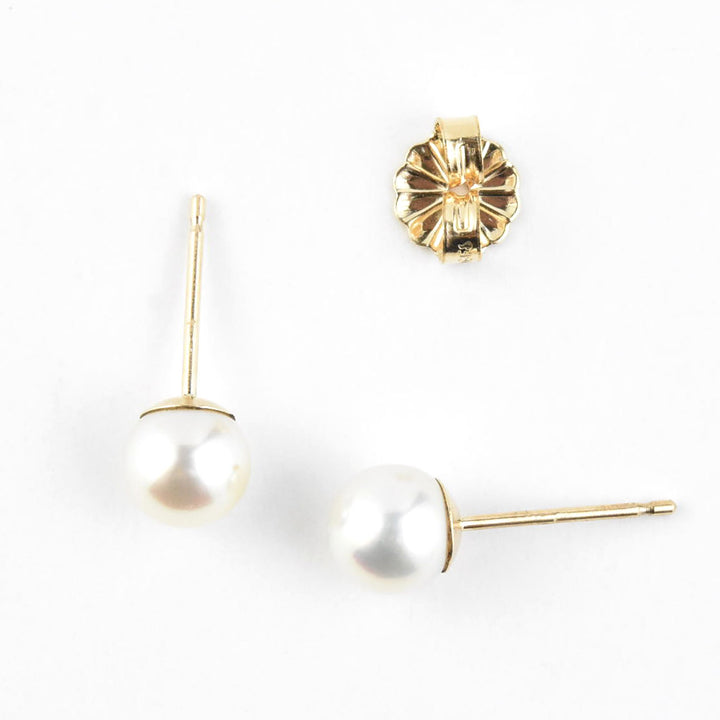 White Pearl Studs, 14k Yellow Gold No. 1