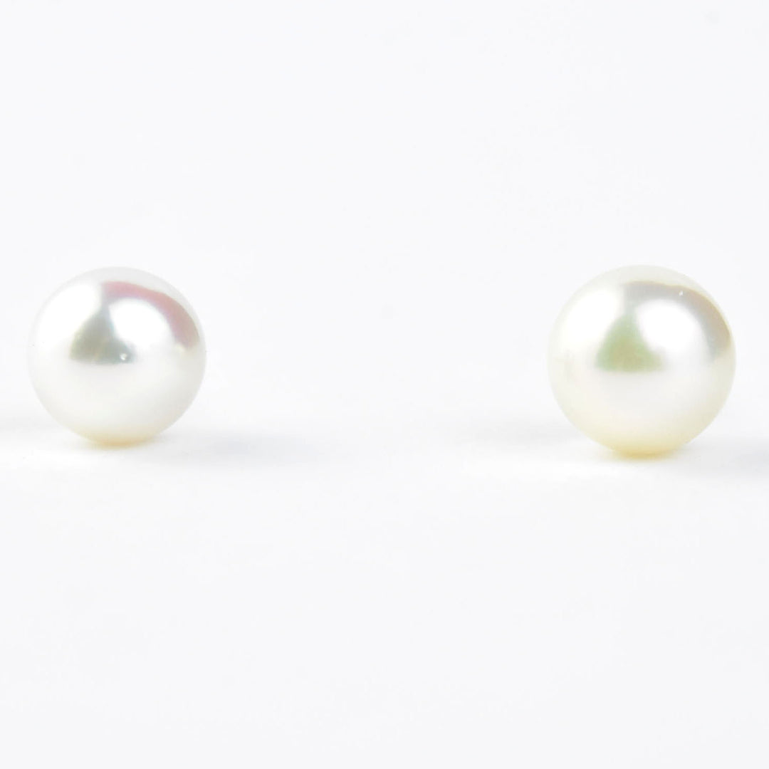 White Pearl Studs, 14k Yellow Gold No. 3