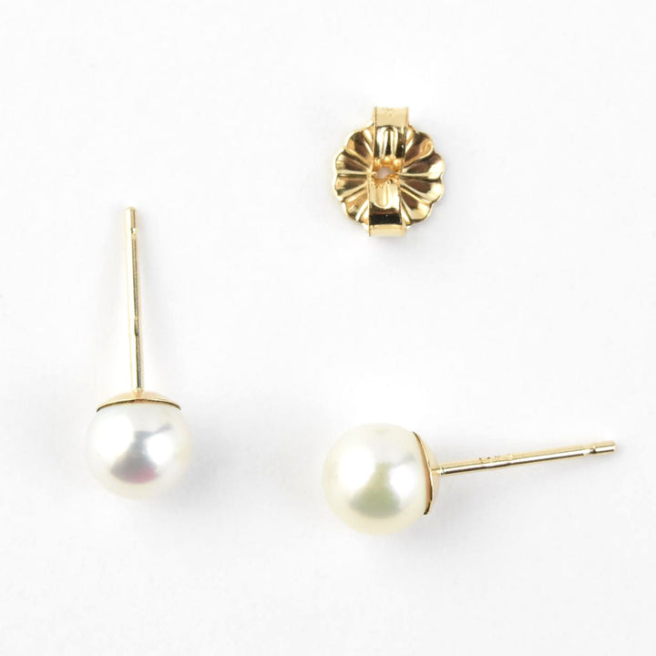 White Pearl Studs, 14k Yellow Gold No. 3