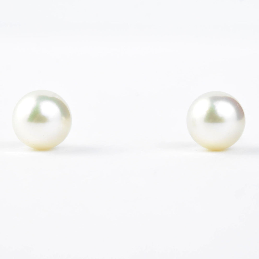 White Pearl Studs, 14k Yellow Gold No. 4