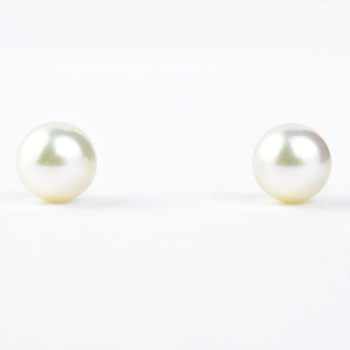 White Pearl Studs, 14k Yellow Gold No. 4