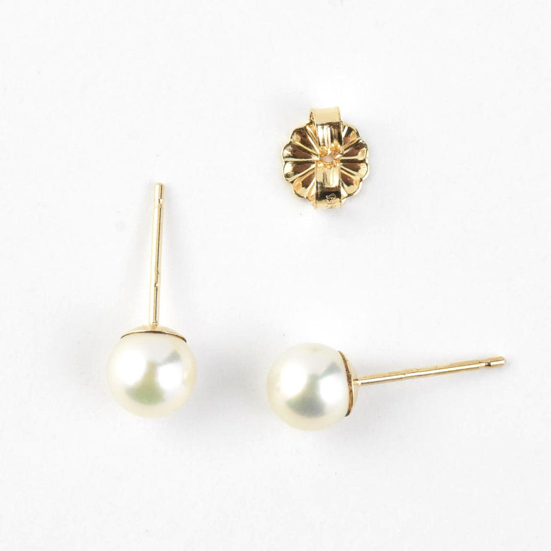 White Pearl Studs, 14k Yellow Gold No. 4