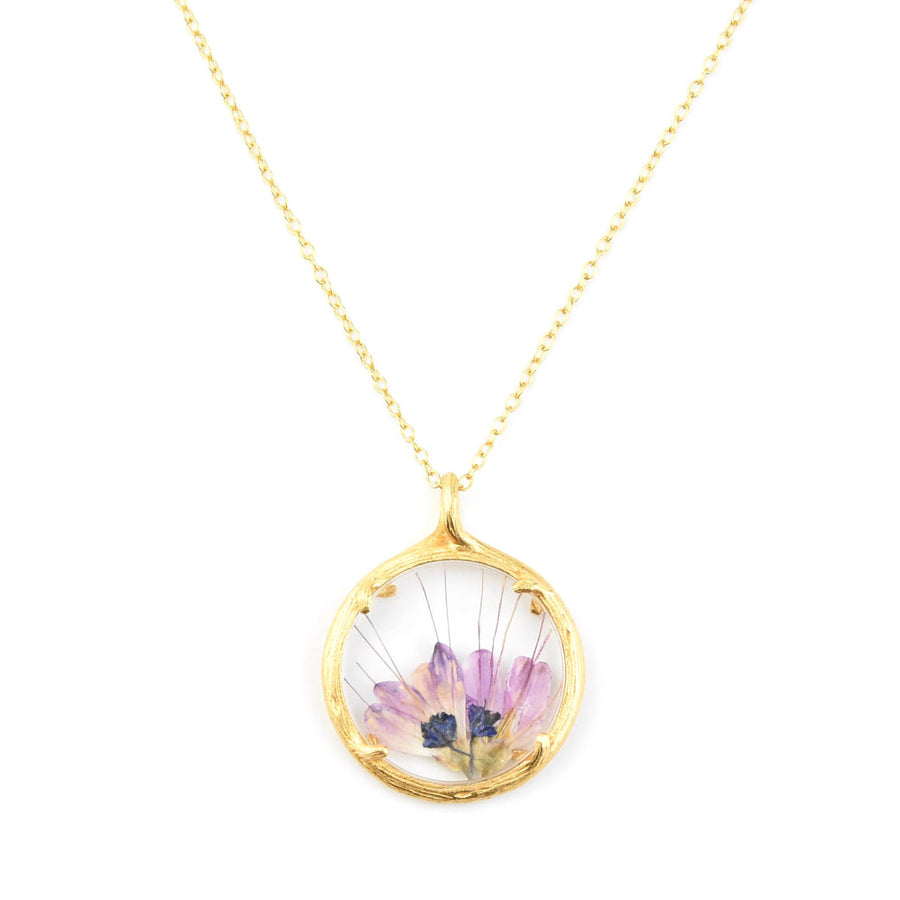Small Winter Botanical Necklace, Purple Petals - Goldmakers Fine Jewelry