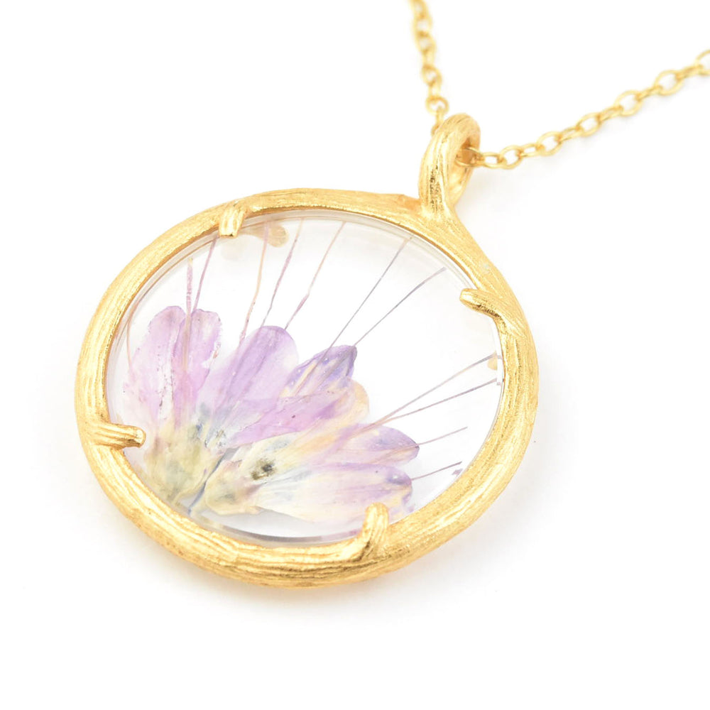 Small Winter Botanical Necklace, Purple Petals - Goldmakers Fine Jewelry