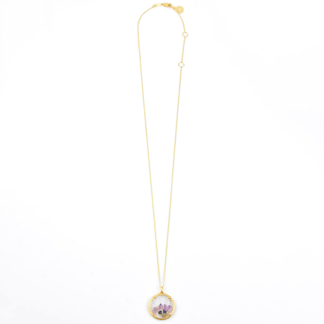 Small Winter Botanical Necklace, Purple Petals - Goldmakers Fine Jewelry