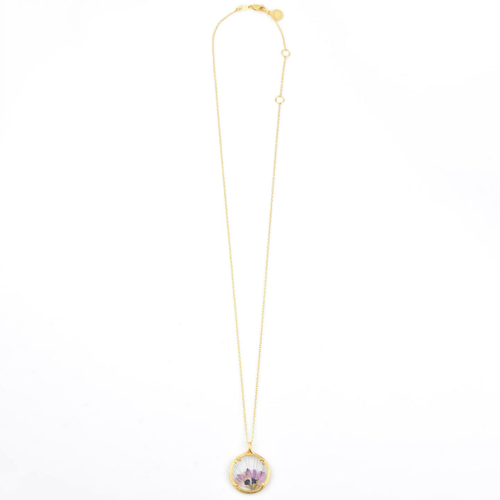 Small Winter Botanical Necklace, Purple Petals - Goldmakers Fine Jewelry