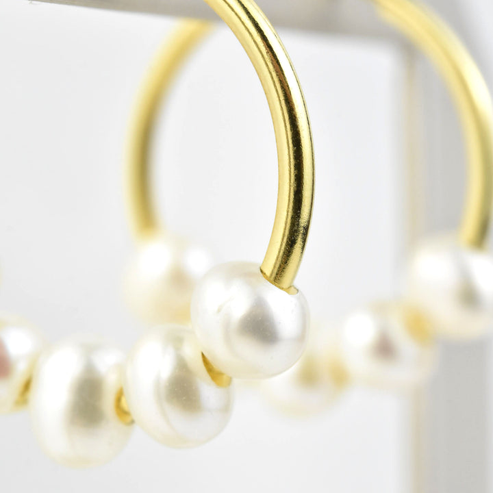 Small Pearl Hoop Earrings in Gold Tone - Goldmakers Fine Jewelry