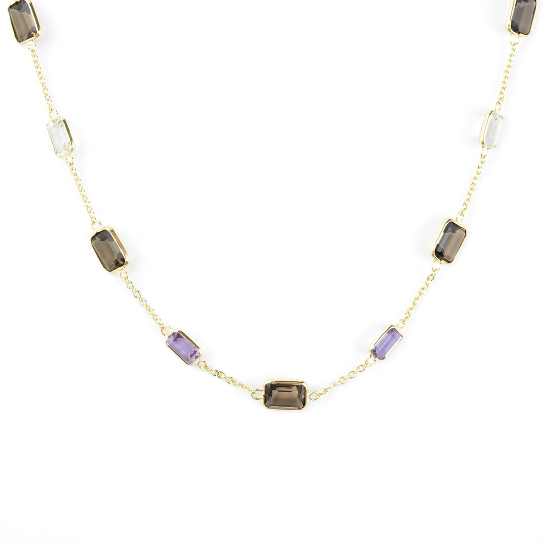 Smokey Quartz Station Necklace in 14k Yellow Gold