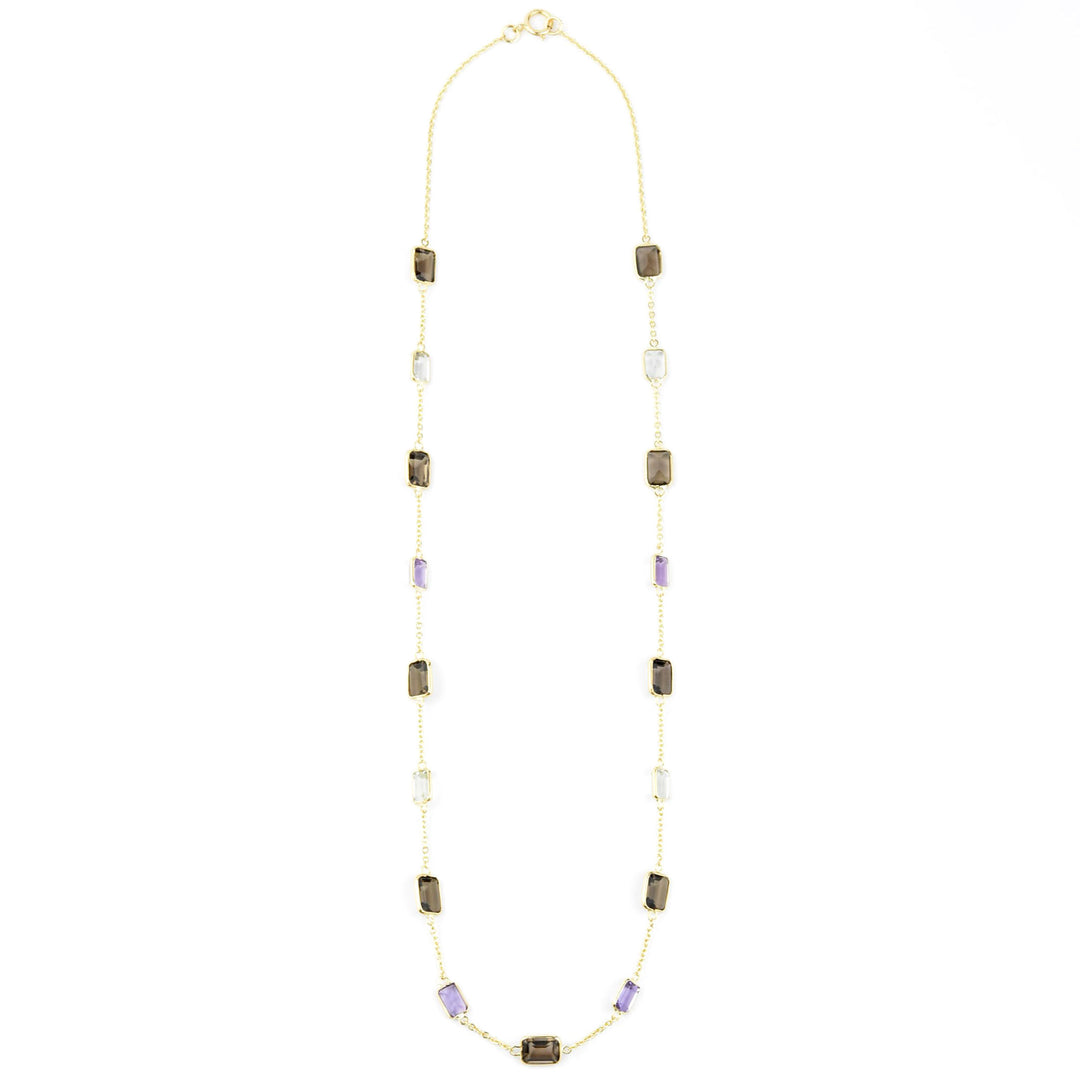 Smokey Quartz Station Necklace in 14k Yellow Gold