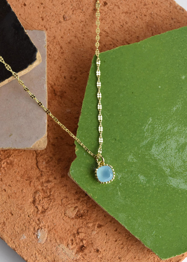 Square Blue Chalcedony Necklace