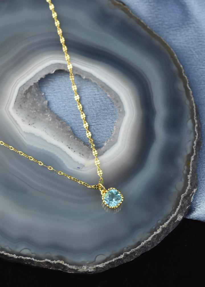 Square Blue Topaz Necklace