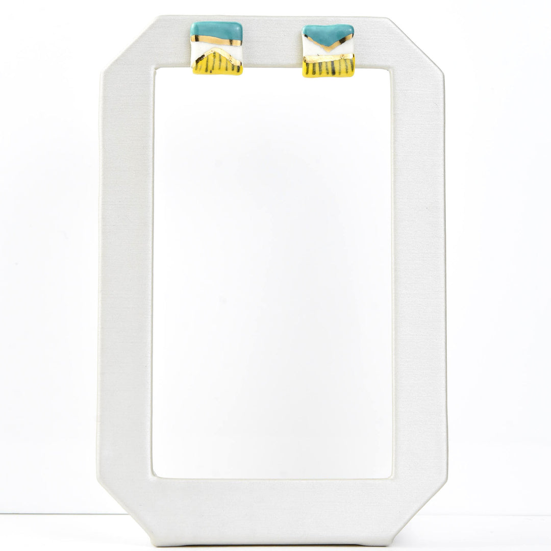 Square Geo Studs, Turquoise & Yellow