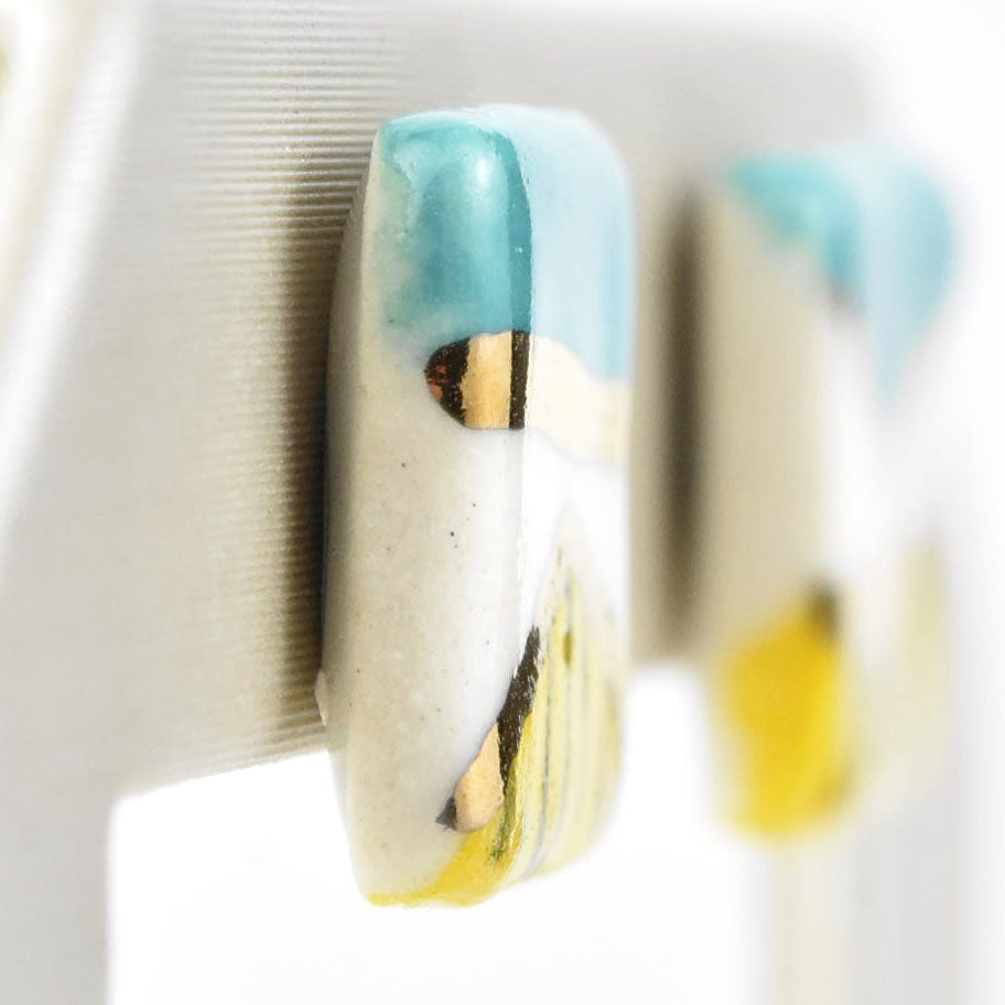 Square Geo Studs, Turquoise & Yellow