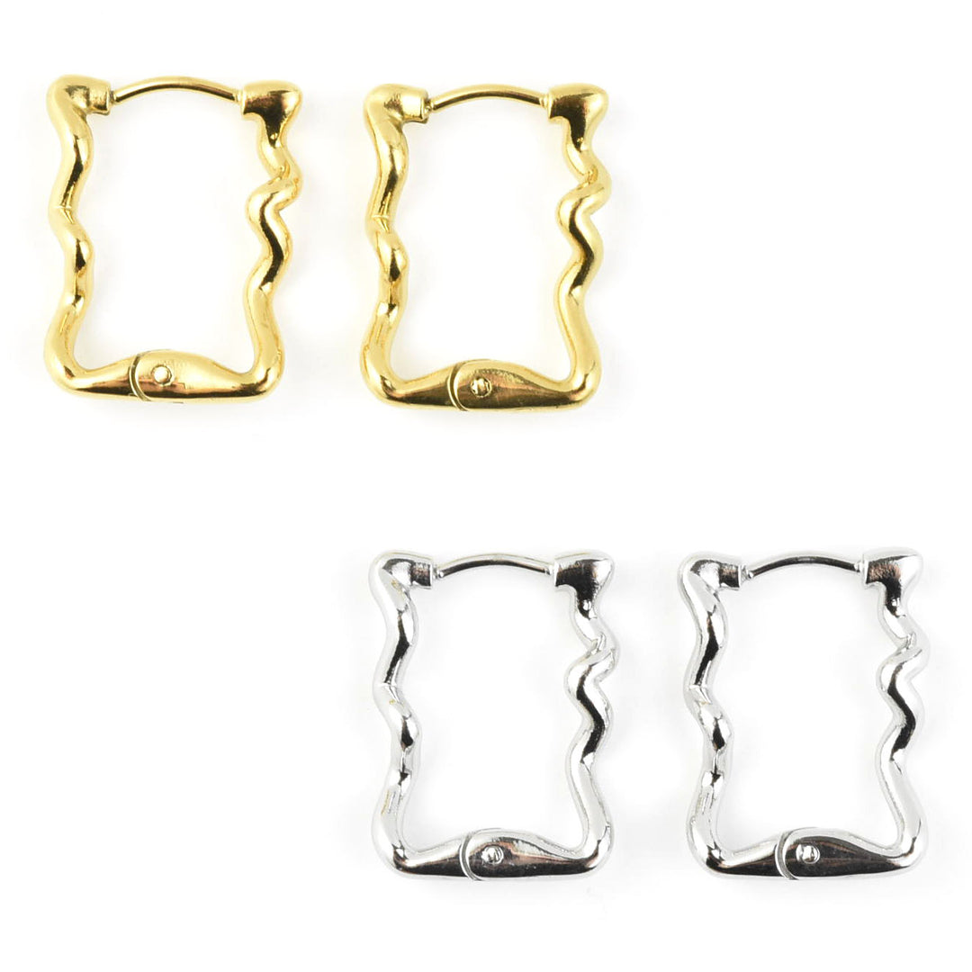 Squiggly Rounded Rectangle Huggie Hoops