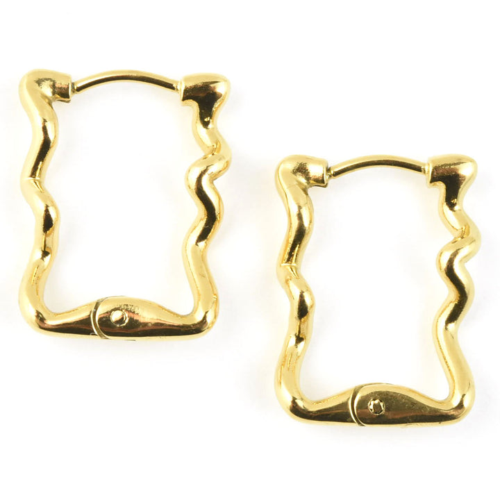 Squiggly Rounded Rectangle Huggie Hoops