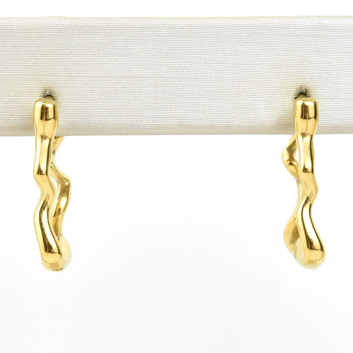 Squiggly Rounded Huggie Hoops, Rectangular - Goldmakers Fine Jewelry