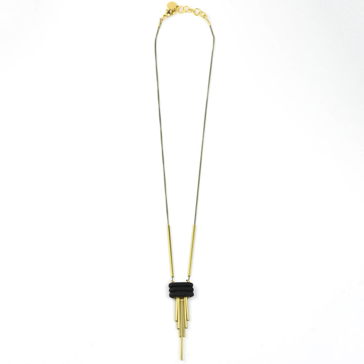 Stacked Beads and Brass Fringe Necklace