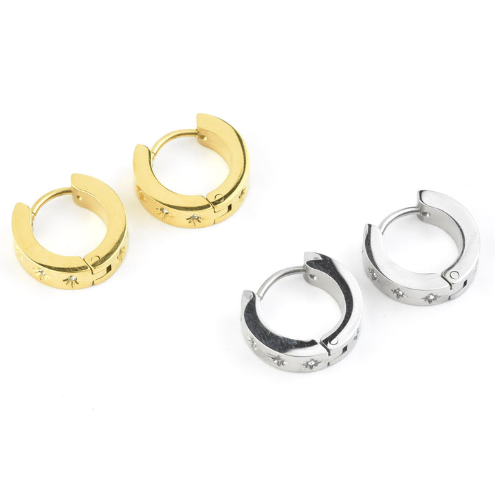 Starburst Chunky Huggie Hoops - Goldmakers Fine Jewelry