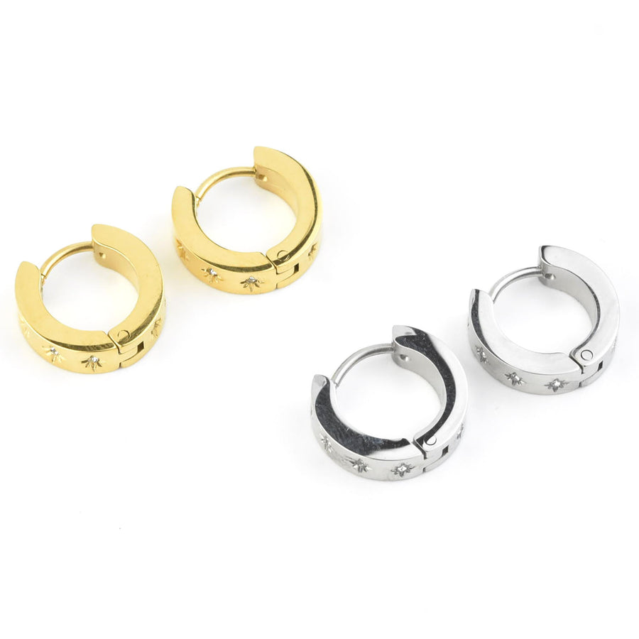 Starburst Chunky Huggie Hoops - Goldmakers Fine Jewelry
