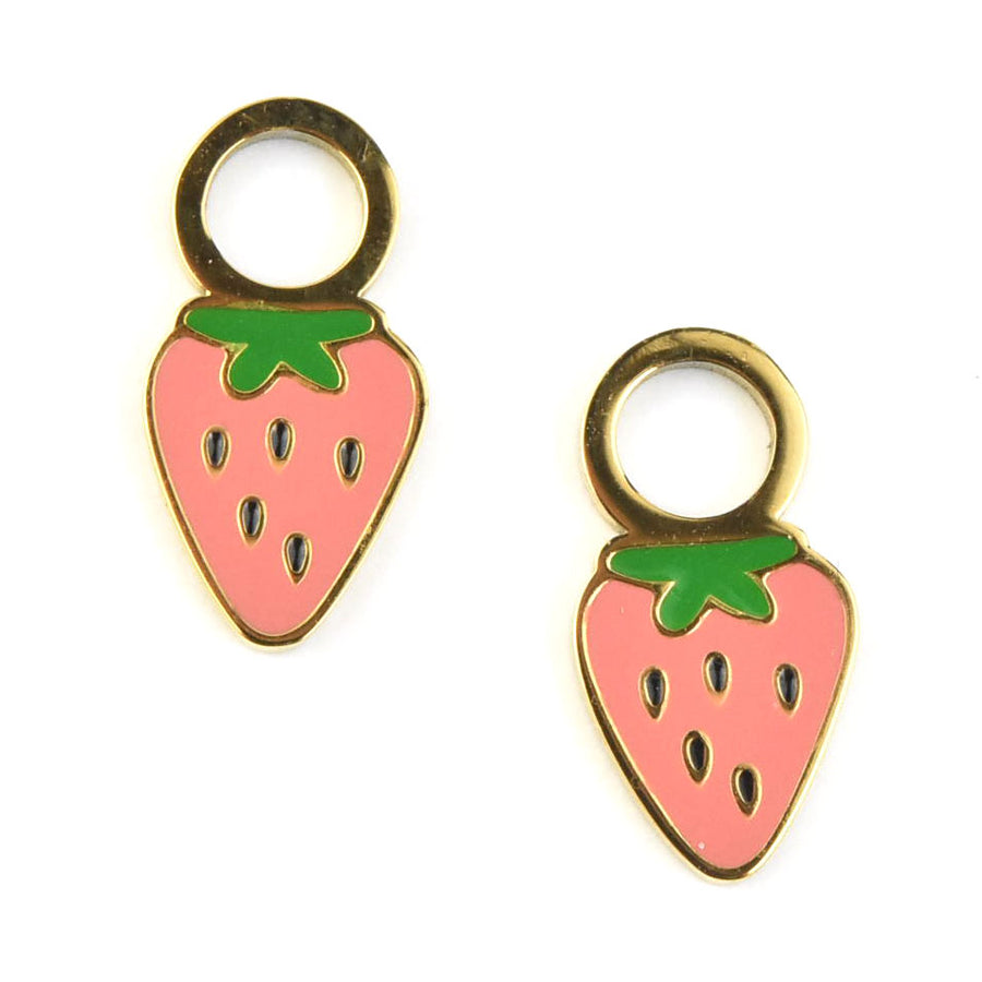 Mini Strawberry Huggie Hoop Charms - Goldmakers Fine Jewelry