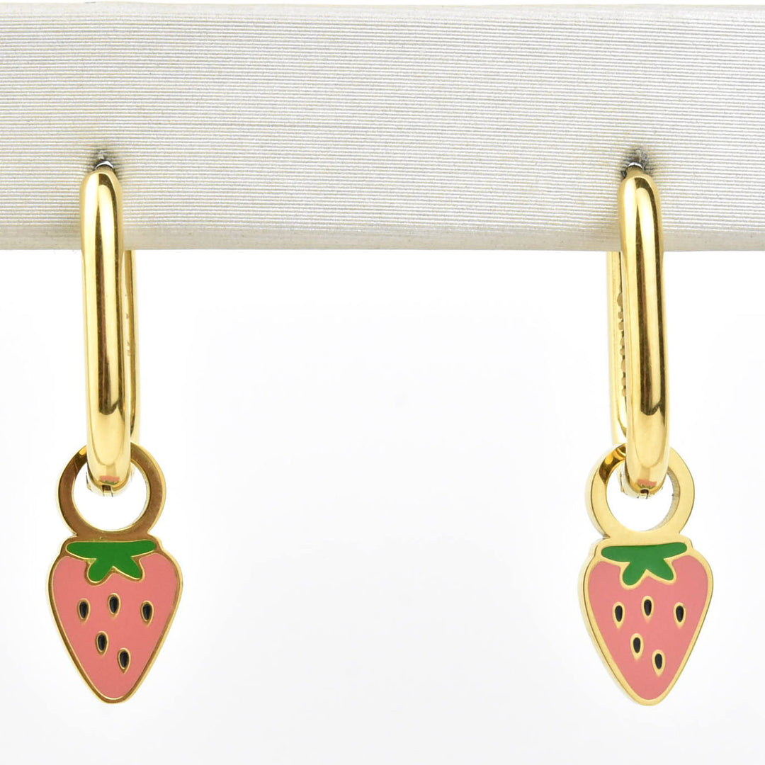 Mini Strawberry Huggie Hoop Charms - Goldmakers Fine Jewelry