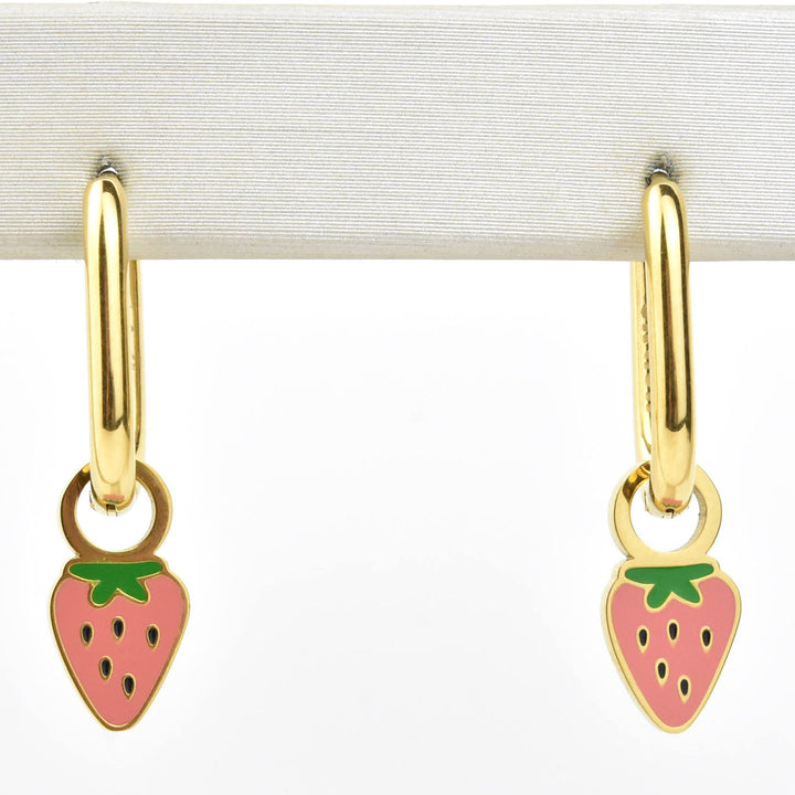 Mini Strawberry Huggie Hoop Charms - Goldmakers Fine Jewelry