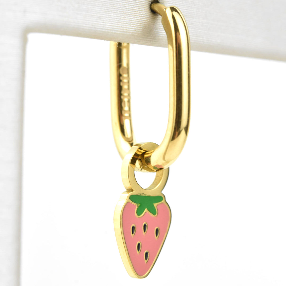 Mini Strawberry Huggie Hoop Charms - Goldmakers Fine Jewelry