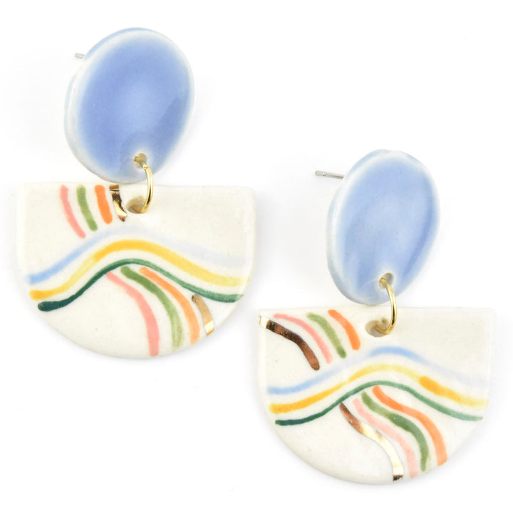 Rainbow Stripe Midcentury Statement Earrings - Goldmakers Fine Jewelry